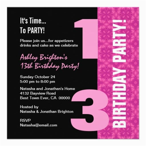 13th Birthday Party Invitation Wording 13th Birthday Invitation Template