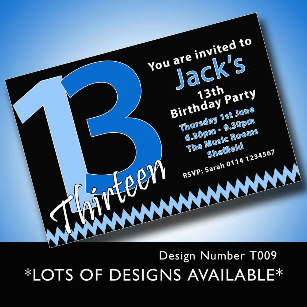 13th Birthday Party Invitations for Boys Personalised Boys Girls Teenager 13th Birthday Party