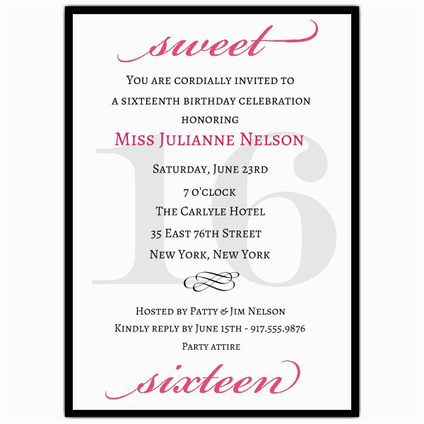 16 Birthday Invitation Wording Classic Pink Sweet 16 Birthday Invitations Paperstyle