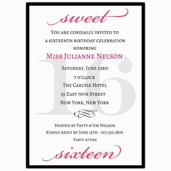 16th Birthday Invitation Wording Classic Pink Sweet 16 Birthday Invitations Paperstyle