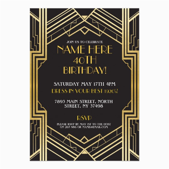 1920s Birthday Party Invitations 1920 39 S Art Deco Birthday Invite Gatsby Party Gold Zazzle Com