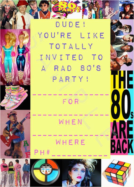 1980s Birthday Party Invitations Items Similar to Blank 80 39 S Costume Party Invitations