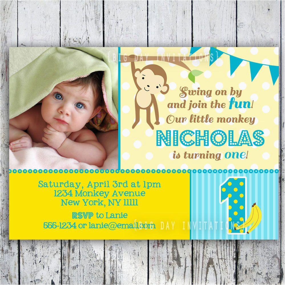 1st Birthday Monkey Invitations Mod Monkey Birthday Invitation 1st Birthday Polka Dot