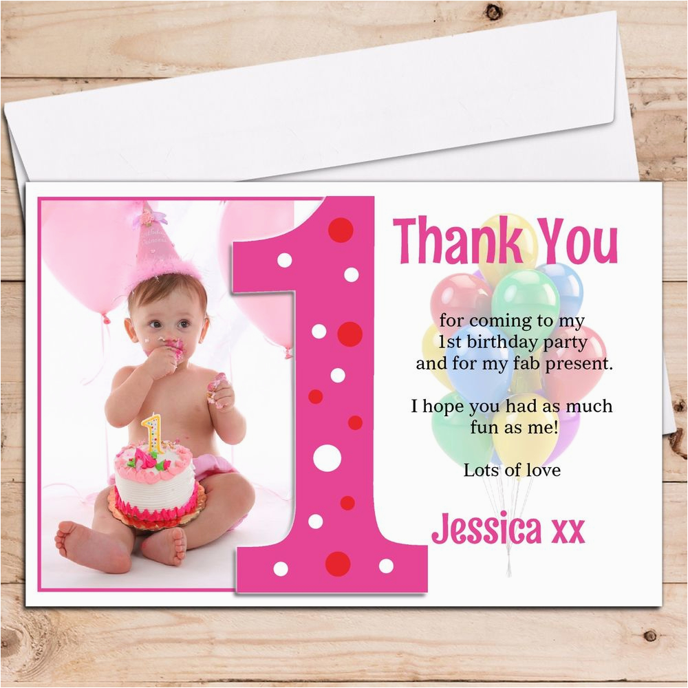 1st Birthday Thank You Photo Cards 10 Personalised Girls 1st First Birthday Thank You Photo