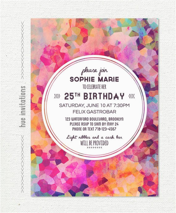 25th Birthday Invite Geometric 25th Birthday Party Invitation Adult Birthday