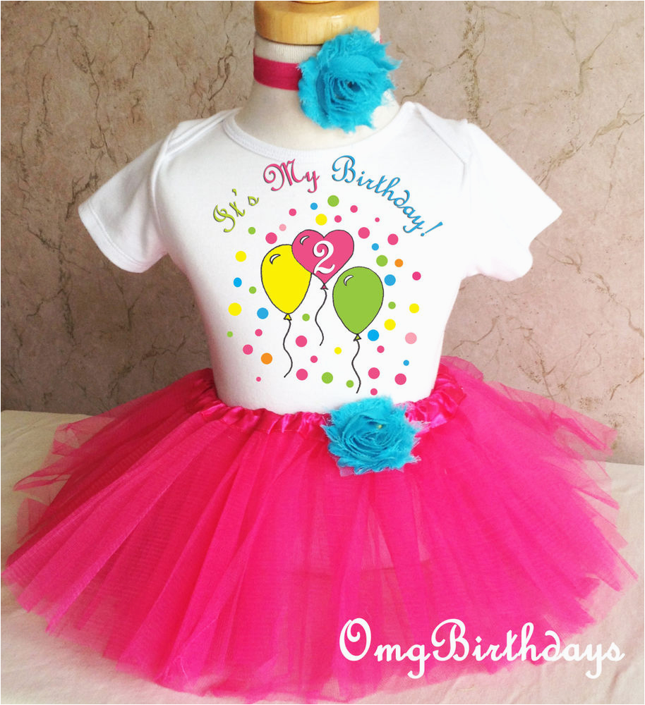 2nd Birthday Dresses for Girls Pink Blue Balloons Girl 2nd Second Birthday Shirt Tutu