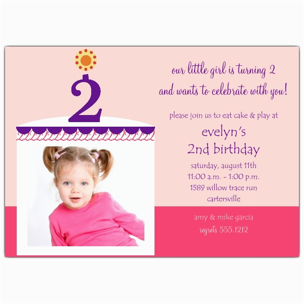 2nd Birthday Party Invites Birthday Cake Girl Photo Second Birthday Invitations