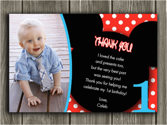 2nd Birthday Thank You Card Wording Printable Mickey Mouse Photo Thank You Card Birthday