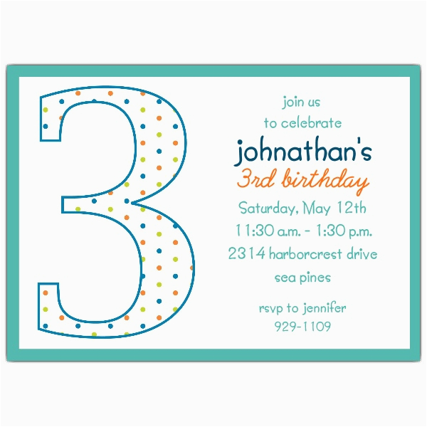 3rd Birthday Invitation Wording Boy 3rd Birthday Boy Dots Invitations Paperstyle