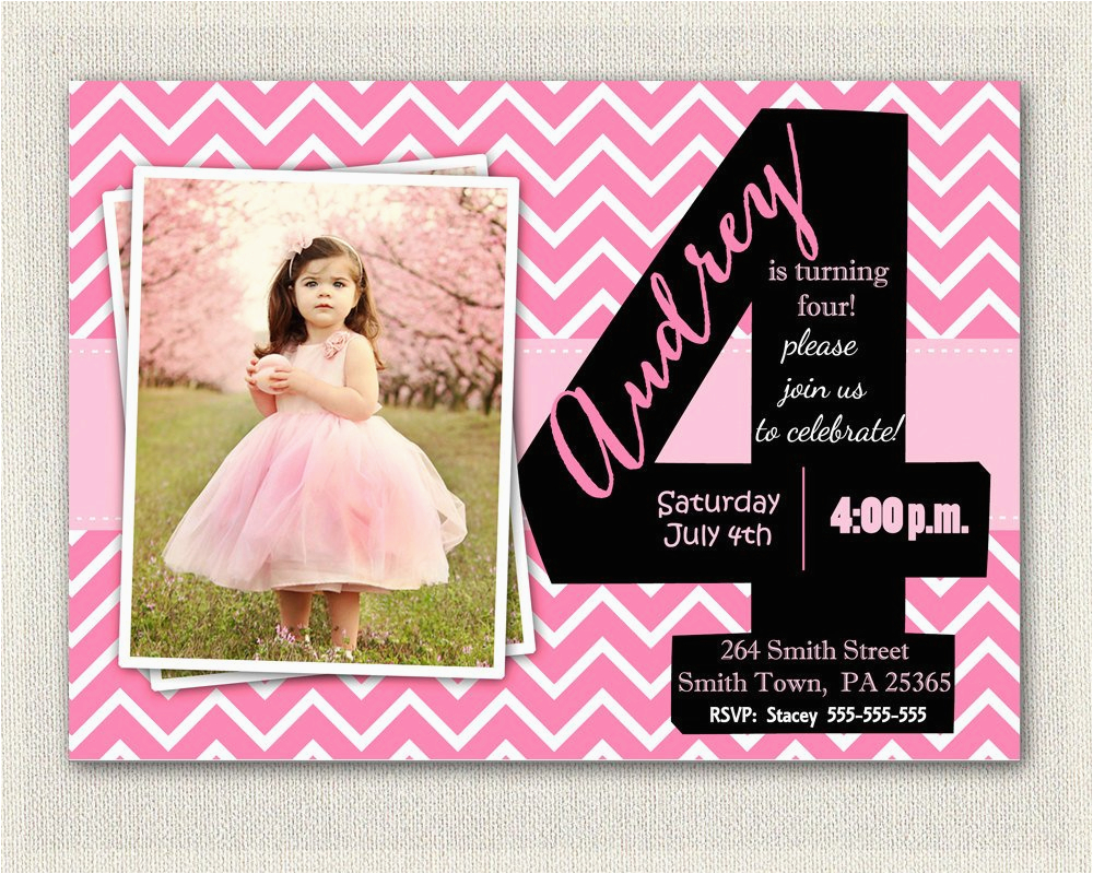 4th Birthday Invitation Cards Girls 4th Birthday Invitations Printable Fourth Birthday