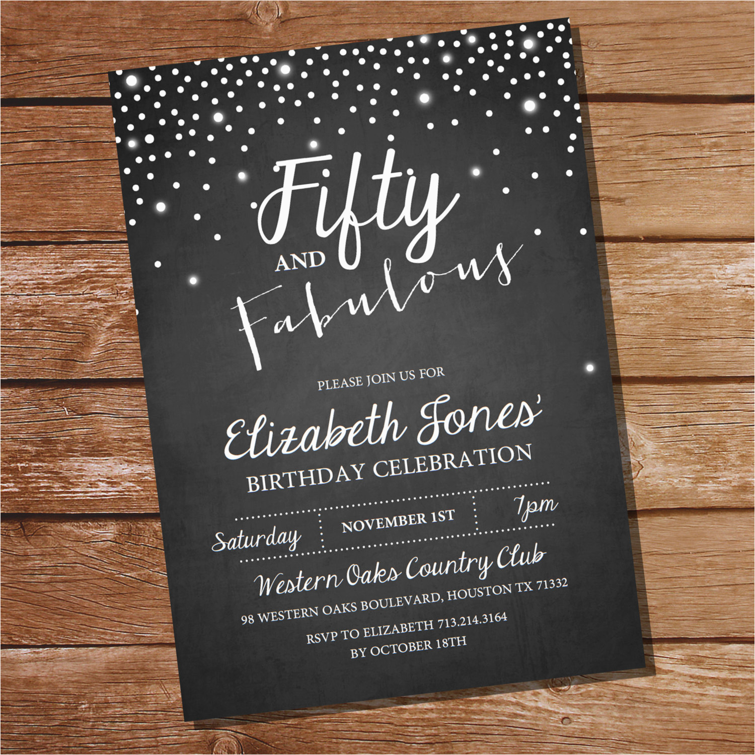 50 and Fabulous Birthday Invitations Fifty and Fabulous Chalkboard Birthday Invitation 40th 50th