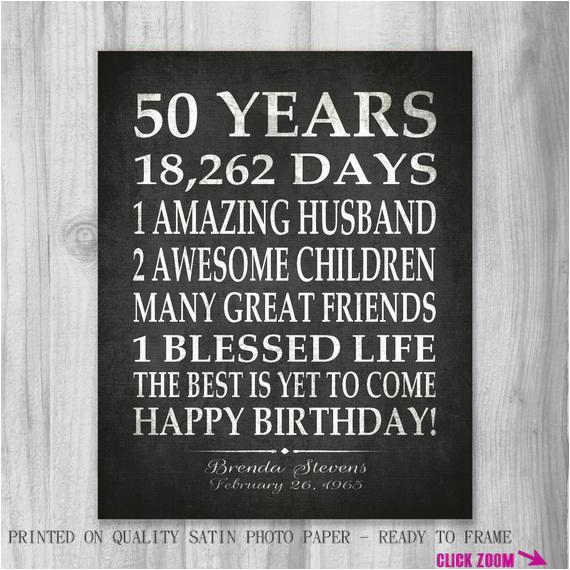50 Year Old Birthday Card Ideas 50th Birthday Party Gift Personalized 50 Birthday Print Over