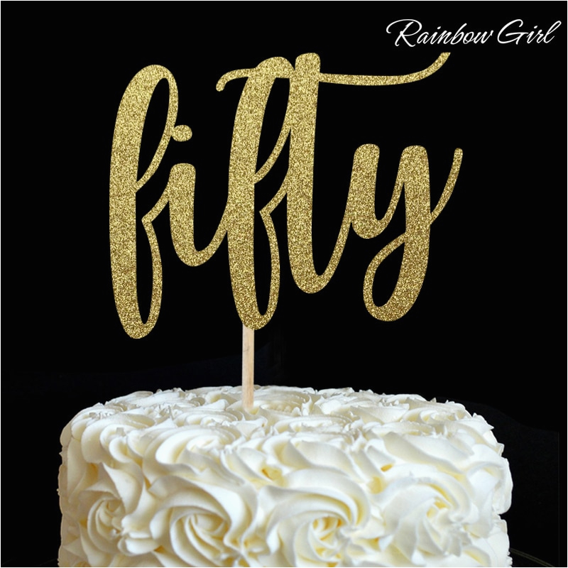 50th Birthday Cake toppers Decorations Fifty Cake topper Many Colors Glitter 50th Birthday Decor