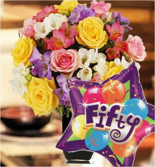 50th Birthday Flowers for Her 50th Birthday Flowers and Balloon Our Flower Collection