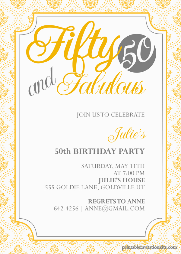 50th Birthday Invitations Free Download Fifty and Fabulous 50th Birthday Invitation Wedding