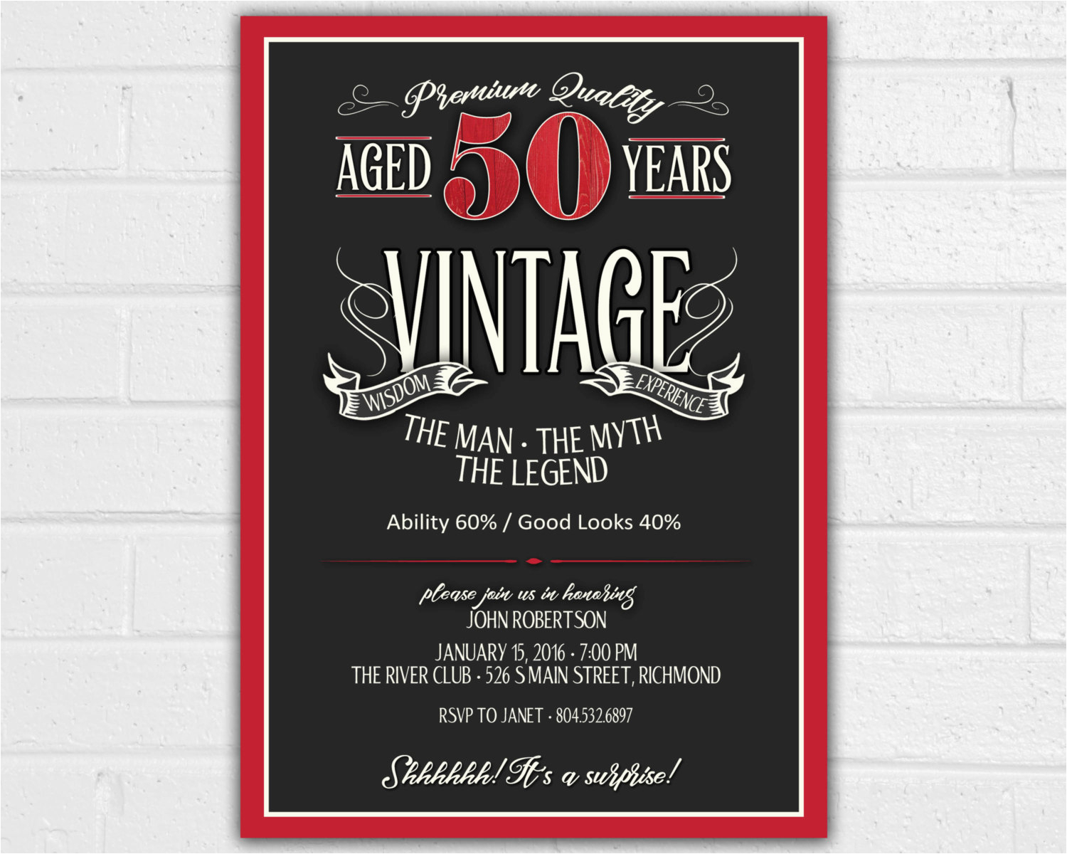 50th Birthday Invites for Men 50th Birthday Invitation for Men Jpeg Printable Aged to