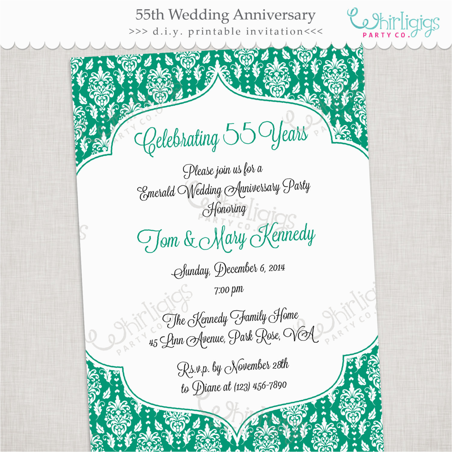 55th Birthday Invitations 55th Emerald Anniversary Invitation Printable Digital File