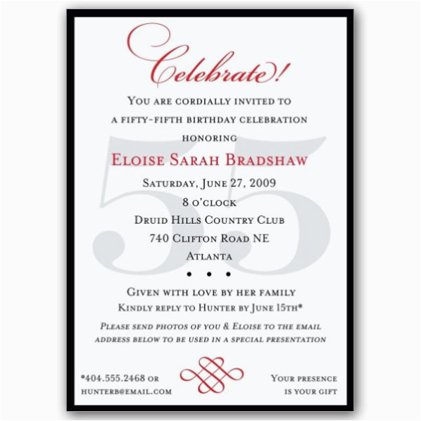 55th Birthday Invitations Classic 55th Birthday Celebrate Party Invitations Paperstyle