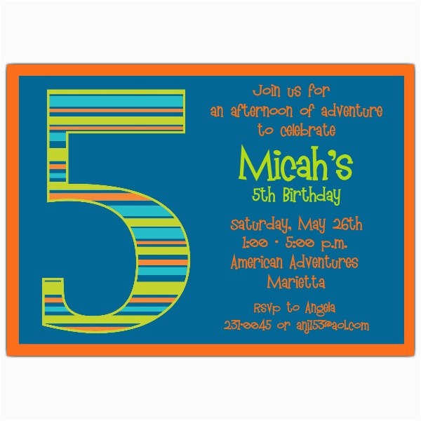 5th Birthday Invitation Wording Boy Birthday Boy Stripes 5th Birthday Invitations Paperstyle