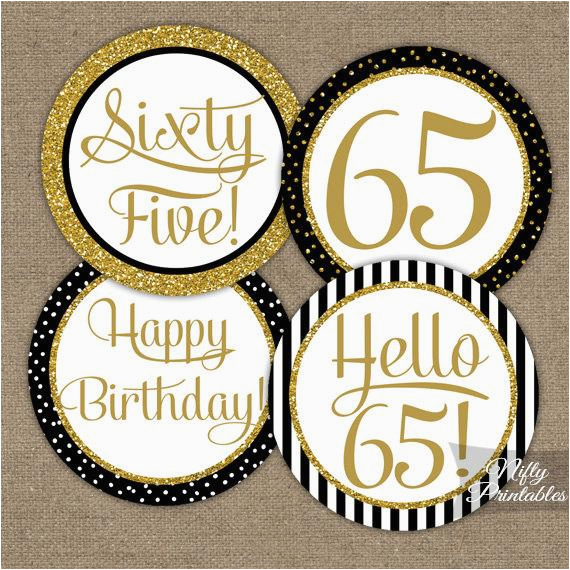 65 Birthday Decorations 65th Birthday Cupcake toppers Black Gold 65 Years Bday
