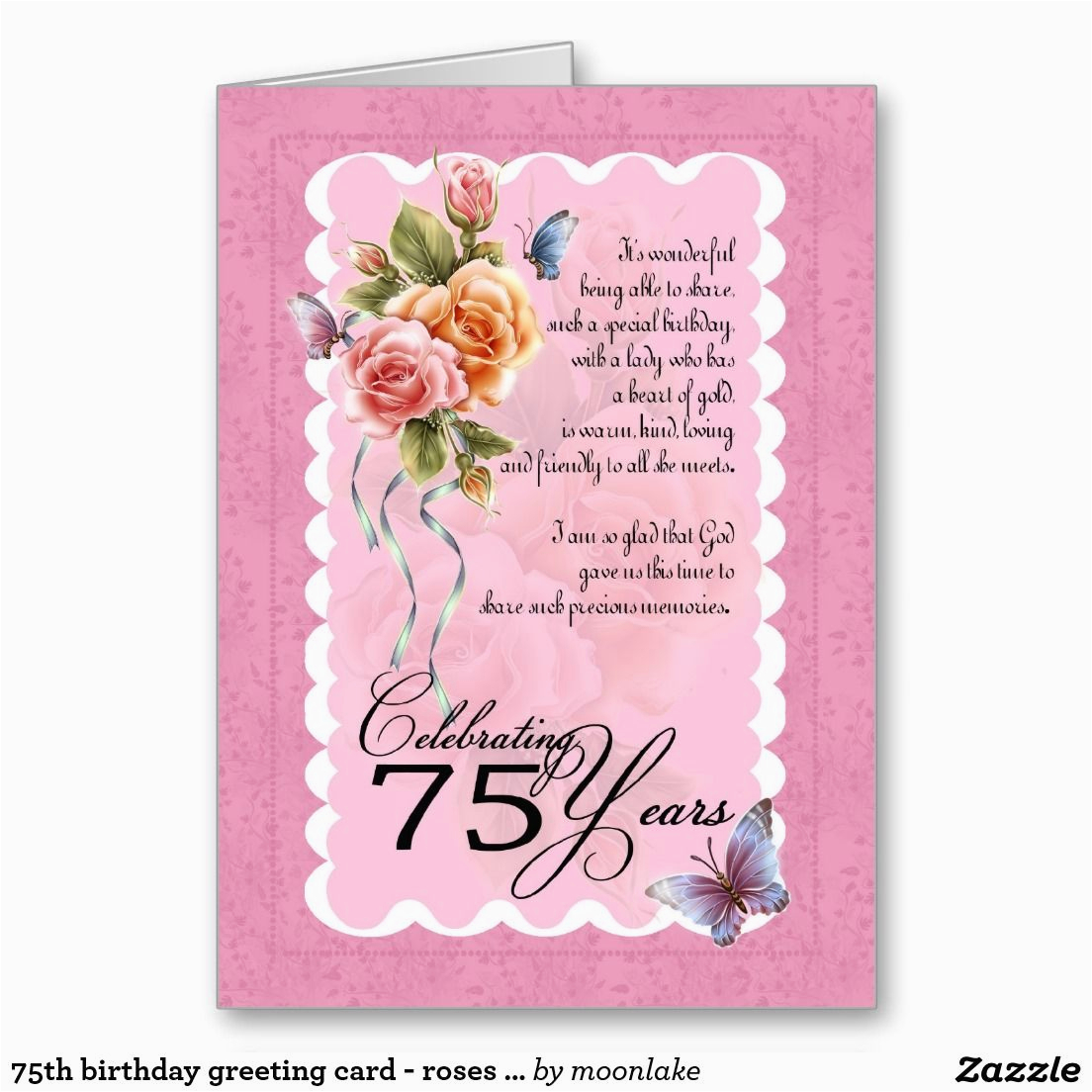 75th Birthday Greeting Cards 75th Birthday Greeting Card Roses and butterfly