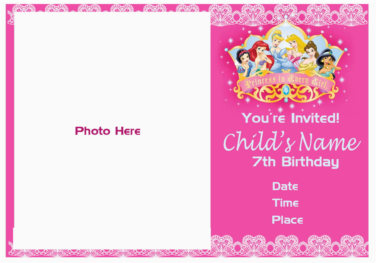 7th Birthday Invitation for Girl Pinktinyshop Photo Invites for 7th Birthday Girl