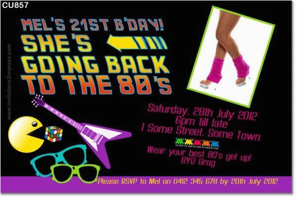 80 S themed Birthday Invitations 80s theme Party Invitations A Birthday Cake