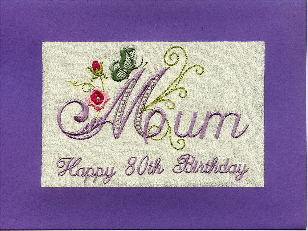 80th Birthday Cards for Mum Embroidered Handmade Personlised Mum 80th Birthday