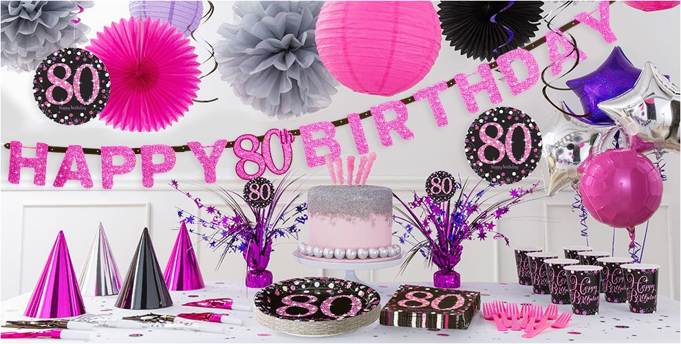 80th Birthday Party Decorations Supplies Pink Sparkling Celebration 80th Birthday Party Supplies