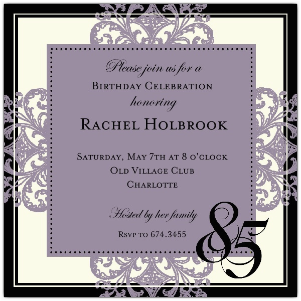 85th Birthday Invitation Wording Decorative Square Border Eggplant 85th Birthday