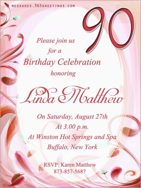 90th Birthday Invitation Wording Samples 90th Birthday Invitation Wording 365greetings Com
