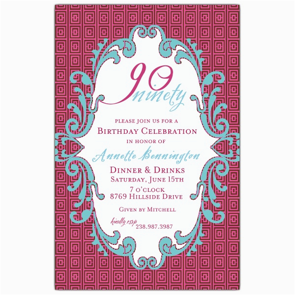90th Birthday Invitation Wording Samples Raspberry Maze 90th Birthday Invitations Paperstyle