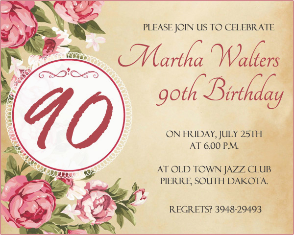 90th Birthday Invites Templates 90th Birthday Invitation Wording 365greetings Com