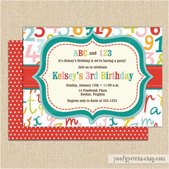 Abc Birthday Invitations 16 Best Abcs 123s Birthday Party Images On Pinterest