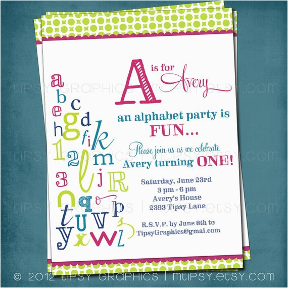 Abc Birthday Invitations Alphabet Birthday Invitation Colorful Abc Library Invite