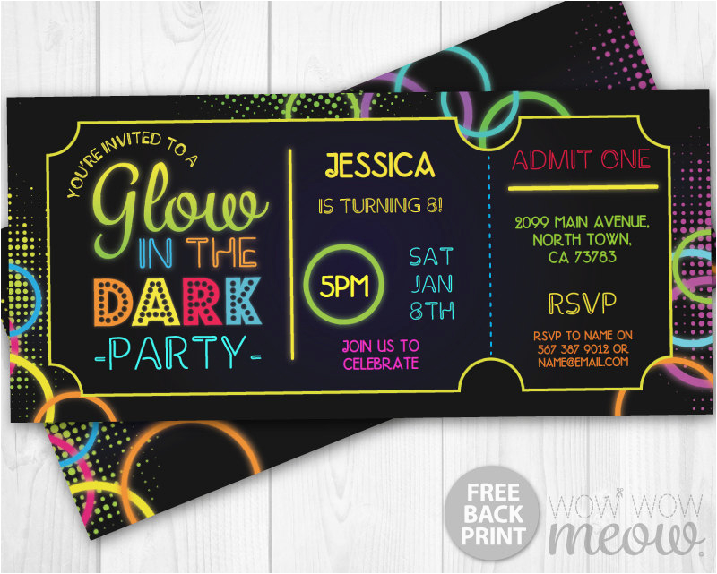 Admit One Birthday Invitations Printable Glow In the Dark Invitations Tickets Admit One Party Invite