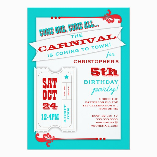 Admit One Ticket Birthday Invitation Admit One Carnival Birthday Party Invitation Zazzle