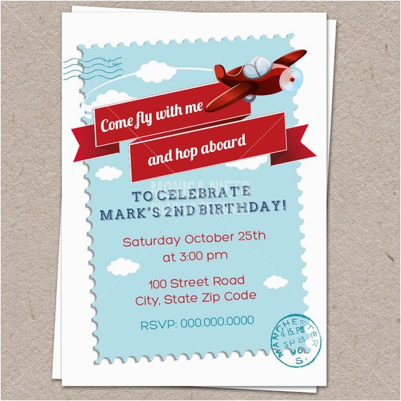 Airplane Birthday Invites Retro Airplane Birthday Invitation Aviator Invitation