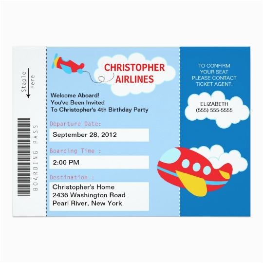 Airplane Boarding Pass Birthday Invitations Boarding Pass Airplane Birthday Party Invitation Zazzle Com