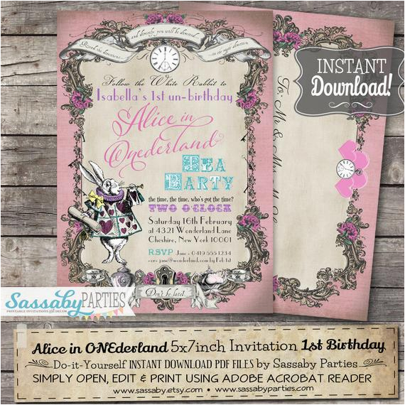 Alice In Onederland Birthday Invitations Alice In Onederland Tea Party Invitation Instant Alice In Onederland Birthday Invitations Alice In Onederland Tea Party Invitation Instant