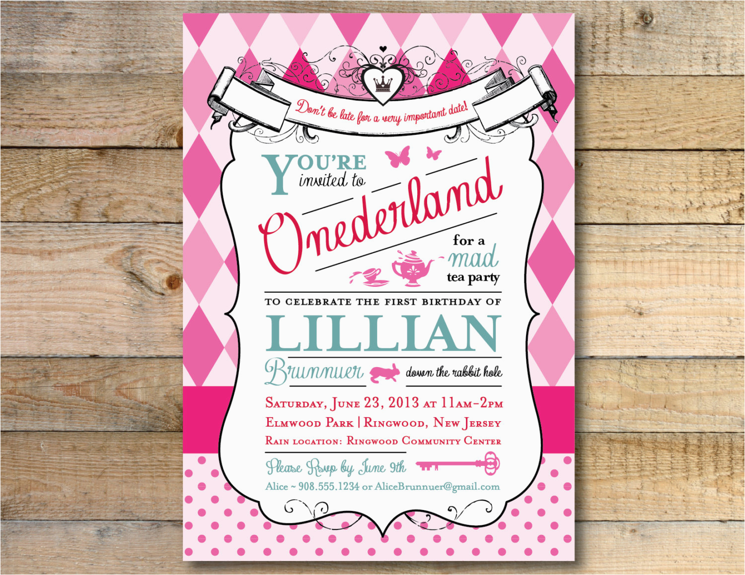 Alice In Wonderland 1st Birthday Invitations Alice In Wonderland Invitation 1st Birthday Party