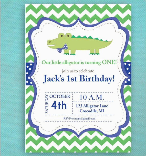 Alligator Birthday Invitations Alligator Birthday Invitations Boy Navy Blue Green