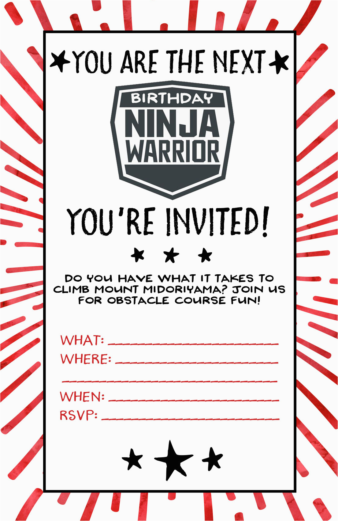 American Ninja Warrior Birthday Invitations American Ninja Warrior Birthday Party Our Handcrafted Life