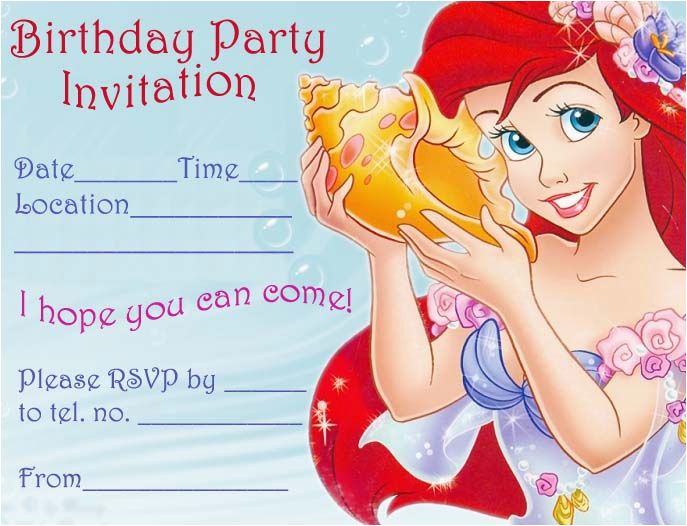 Ariel Birthday Invitations Printable Princess Coloring Pages