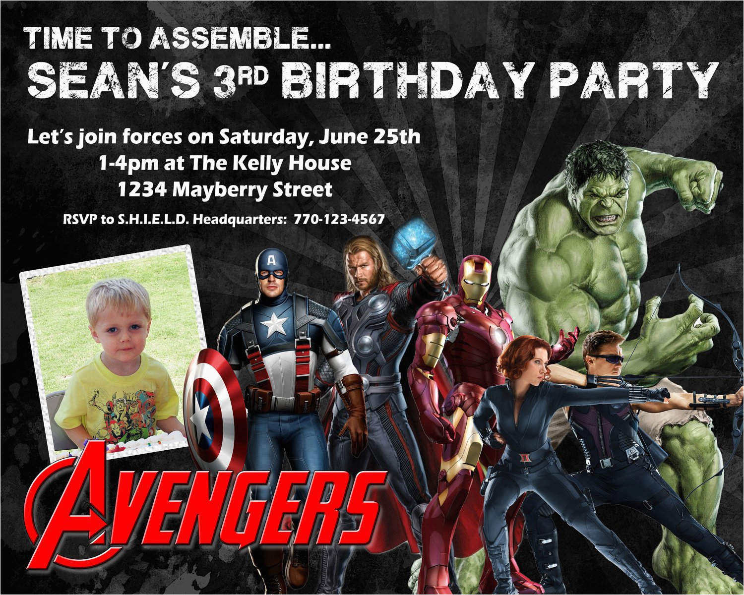 Avengers Photo Birthday Invitations Avengers Birthday Invitation Design W Child 39 S Photo