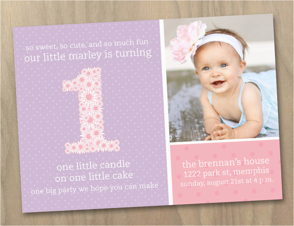 Baby Girl First Birthday Party Invitations Baby Girl First 1st Birthday Photo Invitation Pink and