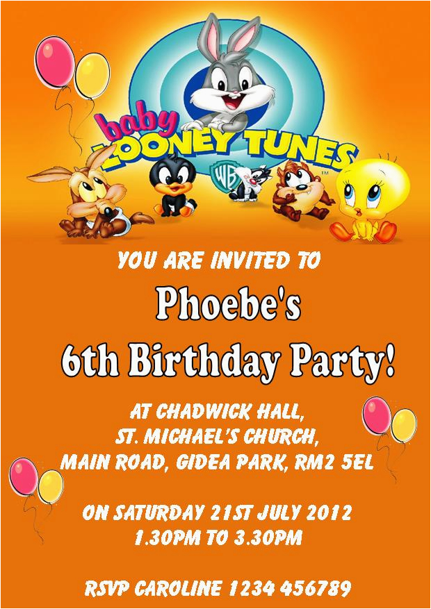 Baby Looney Tunes Birthday Invitations Personalised Baby Looney Tunes Birthday Card