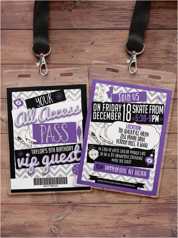 Backstage Pass Birthday Invitations Ice Skating Invitation Birthday Vip Pass Backstage