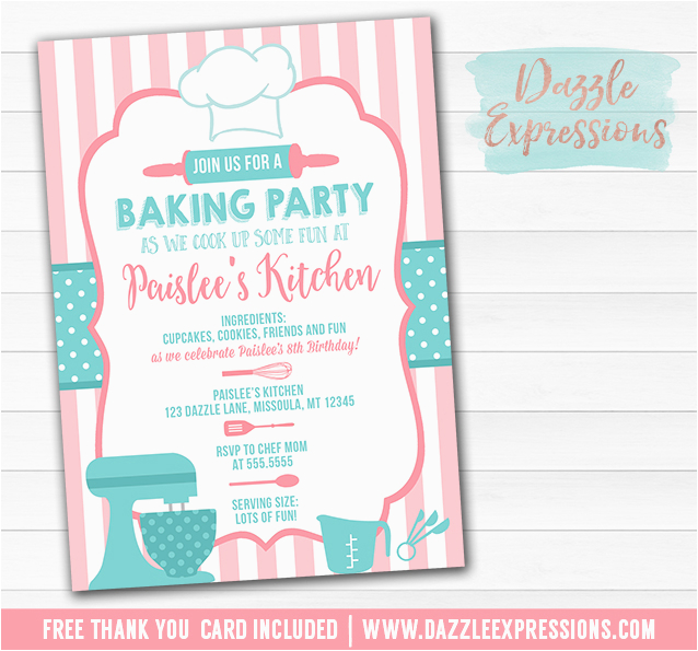 Baking Birthday Party Invitations Free Printable Baking Party Chalkboard Birthday Invitation