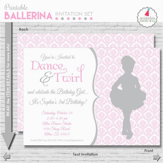 Ballerina Birthday Invites Ballet Birthday Invitation Ballerina Party Invitation